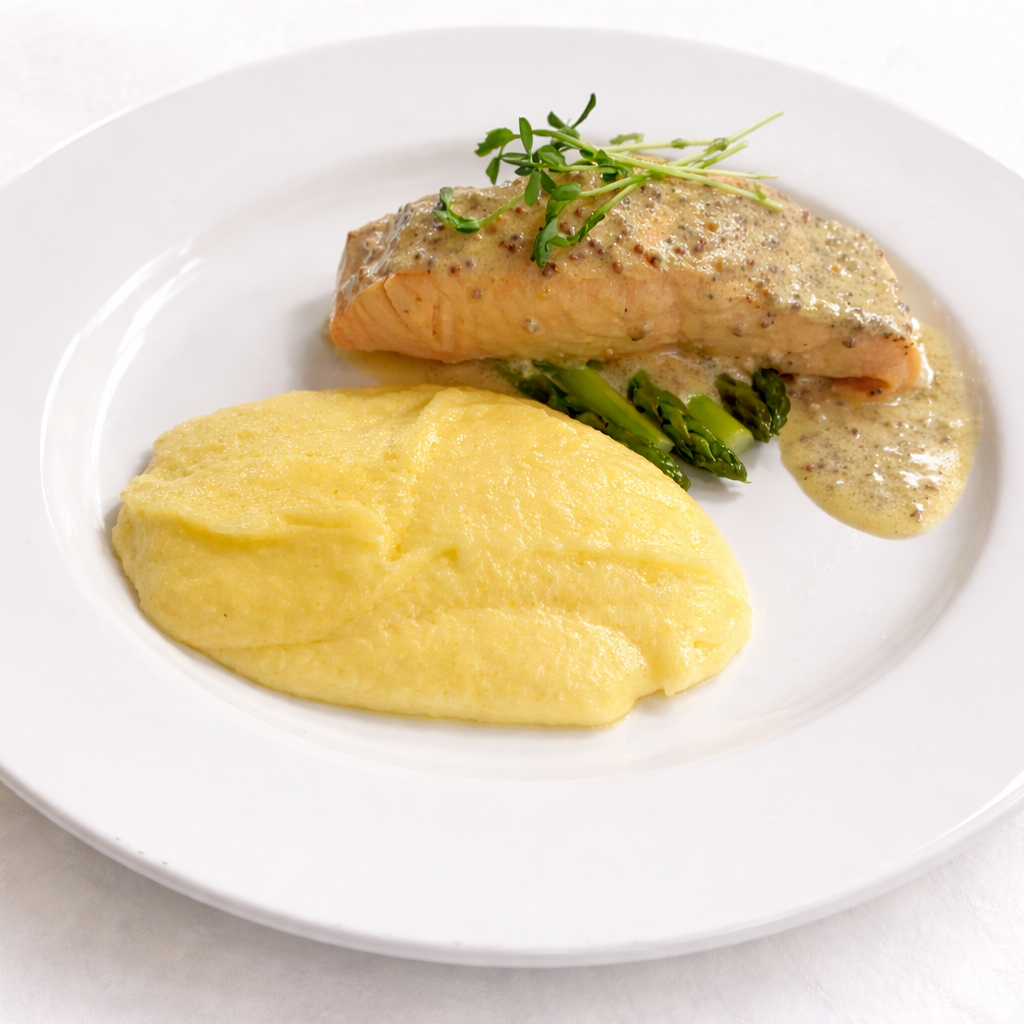 Steamed Salmon with Dijon Tarragon sauce